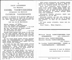 Doodsprentje / Image Mortuaire Daniel Vanryckeghem - Vansteenkiste - Beselare Ieper 1889-1962 - Obituary Notices
