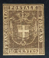 1860 - Governo Provvisorio 10 C. Bruno Con Gomma E Traccia Di Linguella - Margini Corti E/o A Filo (2 Immagini) - Toskana