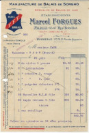 Facture, Manufacture De Balais De Sorgho, Marcel Forgues, Paris, Bordeaux, F.F.F. 1920. - 1900 – 1949
