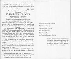Doodsprentje / Image Mortuaire Elisabeth Cloots - Neyens - Herentals 1900-1953 - Todesanzeige