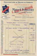 Facture N°2, Manufacture De Balais De Sorgho, Marcel Forgues, Paris, Bordeaux, F.F.F. 1922. - 1900 – 1949