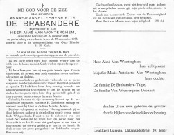 Doodsprentje / Image Mortuaire Anna De Brabandere - Van Wonterghem - Boezinge Ieper 1884-1958 - Obituary Notices