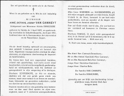 Doodsprentje / Image Mortuaire Aimé Van Canneyt - Deneckere - Hulste Schuiferkapelle 1879-1957 - Décès