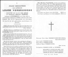 Doodsprentje / Image Mortuaire Louise Verbrugghe - Durnez - Zonnebeke Ieper 1866-1954 - Décès