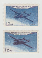 France 1960 2 Timbres Neufs PA N° 38 Noratlas Point Blanc Sur L'aile Gauche Différence De Couleur Avion Violet - 1960-.... Postfris