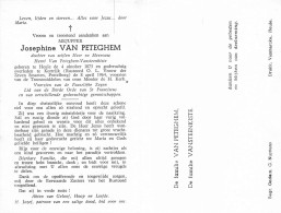 Doodsprentje / Image Mortuaire Josephine Van Peteghem - Vansteenkiste - Heule Kortrijk 1873-1964 - Todesanzeige