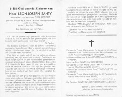 Doodsprentje / Image Mortuaire Leon Santy - Benoot - Ieper 1878-1962 - Obituary Notices