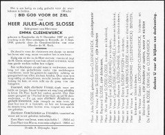 Doodsprentje / Image Mortuaire Jules Slosse - Cleenewerck - Kaaskerke Kortrijk 1887-1949 - Avvisi Di Necrologio