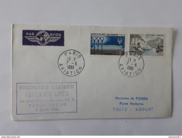 Aviation - Enveloppe Premiere Liaison Japan Air Lines - Paris -Tokyo Du 7-6-1961 - Douglas DC 8... Lot110 . - 1960-.... Briefe & Dokumente