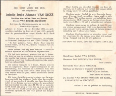 Doodsprentje / Image Mortuaire Isabelle Van Eecke - Ruyssen - Izegem Ieper 1884-1957 - Obituary Notices