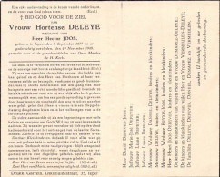 Doodsprentje / Image Mortuaire Hortense Deleye - Joos - Ieper 1877-1949 - Todesanzeige