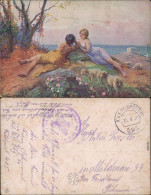 Ansichtskarte  Künstlerkarte: Hirtenliebe Von AD. Liebscher 1917 - Paintings