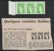YT N° 1977 Variété à La Virgule - Neufs ** - MNH - Rare - 1977-1981 Sabine (Gandon)