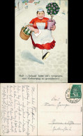  Glückwunsch/Grußkarten: Geburtstag - Frau Mit Baum Und Sektkorb 1928 - Verjaardag