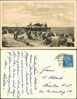 Ansichtskarte Ahlbeck (Usedom) Strand Mit Seebrücke 1954 - Other & Unclassified