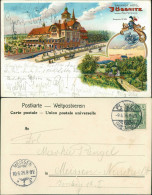 Litho AK Jößnitz-Plauen (Vogtland)   Heraldik Bahnhofs Hotel, Schloss 1906 - Plauen
