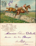 Künstlerkarte Pferde Sport Springen über Hindernis 1910 Prägekarte - Hippisme