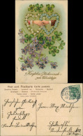 Glückwunsch Geburtstag Birthday Kleeblätter Blumenherzen 1910  Prägekarte - Altri & Non Classificati
