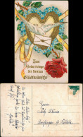 Glückwunsch Geburtstag Birthday Brieftaube Rose 1928 Goldrand/Prägekarte - Altri & Non Classificati