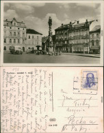 Ansichtskarte Dux Duchcov Rathausplatz Mit Pestsäule 1958 - Tschechische Republik
