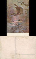  Künstlerkarte: Blaumeisen Im Winter Auf Zweigen Und Vogelhaus 1926 - Pintura & Cuadros