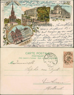 Postkaart Brüssel Bruxelles Litho AK: Palais, Kirche, Straßen 1898  - Autres & Non Classés