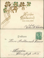  Neujahr - Jugenstil - Kleeblatt, Hufeisen - Präge-Gold 1902 Goldrand - New Year