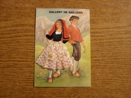 Carte Brodée "Sallent De Gallego" - Jeune Femme Costume Brodé/Tissu- 10,5x15cm Env. - Bestickt
