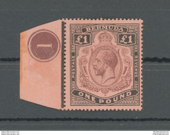 1918-22 BERMUDA, Stanley Gibbons N. 55, GEORGE V Portrait, 1 £ Purple And Black/red, MNH** - Plate Number - Sonstige & Ohne Zuordnung