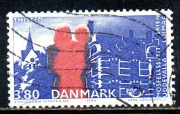 DANEMARK DANMARK DENMARK DANIMARCA 1986 NORDIC COOPERATION ISSUE THISTED CHURCH HARBOR 3.80k USED USATO OBLITERE' - Used Stamps