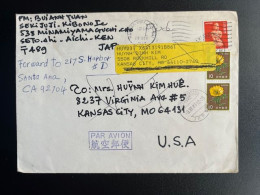 JAPAN NIPPON 1987 LETTER SETO SHI TO KANSAS CITY USA FORWARDED TO SANTA ANA 09-12-1987 - Cartas & Documentos