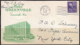 1944 Greenville Mississippi (Nov 18) Hotel Greenville - Brieven En Documenten