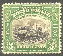 XW01-0962 North Borneo 1922 3c Railroad Station Railways Gare Chemin Fer - Trains