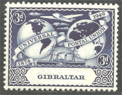 XW01-0902 Gibraltar UPU 1949 Bateau Roues Wheelboat Ship Globe Monde World Poste Courrier Mail MH * Neuf - Ships