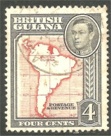 XW01-0862 British Guiana 1938 4c Carte Amérique Sud South America Map - Guayana Británica (...-1966)
