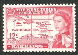 XW01-0782 Barbados West Indies Federation 12c Queen Elizabeth Iles Islands Isola Inseln MH * Neuf - Familias Reales