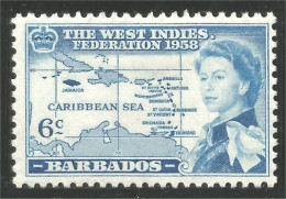 XW01-0781 Barbados West Indies Federation 6c Queen Elizabeth Iles Islands Isola Inseln MH * Neuf - Familles Royales