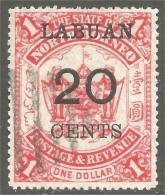XW01-0719 Labuan 20 Cents Rouge Red Surcharge Over North Borneo - Borneo Del Nord (...-1963)
