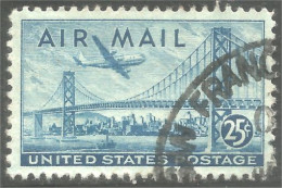 XW01-0629 USA 1947 San Francisco Bay Bridge Pont Brucke 25c Avion Airplane - Airplanes