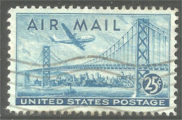 XW01-0628 USA 1947 San Francisco Bay Bridge Pont Brucke 25c Avion Airplane - 2a. 1941-1960 Oblitérés
