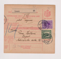 YUGOSLAVIA, LESCE  1928  Parcel Card - Covers & Documents