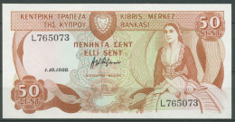 Zypern 50 Cents 1988, Frau, Staudamm, KM 52, Kassenfrisch (K90) - Chipre