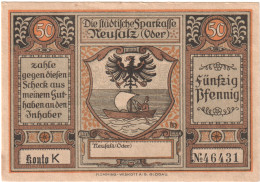 Billet, Allemagne, Neusalz, 50 Pfennig, Personnage, 1922, SUP+, Mehl:960.1 - Other & Unclassified