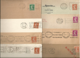 Lot De 10 Flammes Sur Enveloppes (formats Divers) Affranchies Avec Timbre Semeuse - Mechanical Postmarks (Advertisement)