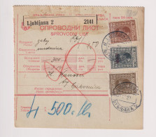 YUGOSLAVIA, LJUBLJANA 1929 Parcel Card - Cartas & Documentos