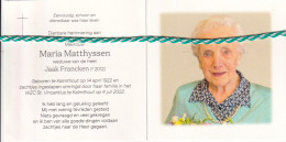 Maria Matthyssen-Francken, Kalmthout 1922, 2022. Honderdjarige. Foto - Overlijden