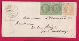 N° 53 PAIRE + 59 GC 2466 MONTGERON SEINE ET OISE POUR PARIS MONTROUGE 1873 LETTRE - 1849-1876: Klassik