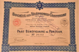 S.A. Société Des Téléphones Grammont - Part Bénéficiare Au Porteur (1930) (Paris) - Other & Unclassified