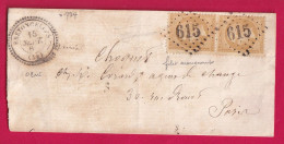 N°21 PAIRE GC 615 BRETONCELLES ORNE CAD TYPE 22 POUR PARIS LETTRE - 1849-1876: Periodo Clásico
