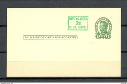 USA - 1 Cent A. Lincoln Stationery Card Gansache OPT REVALUED 2 C., Unused - Altri & Non Classificati